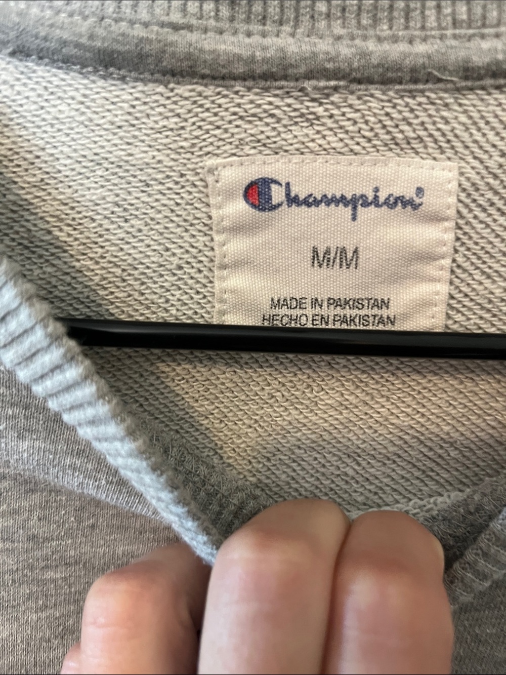 Champion Heather Gray Crewneck with Navy & Red Script Logo - Picture 2 of 4